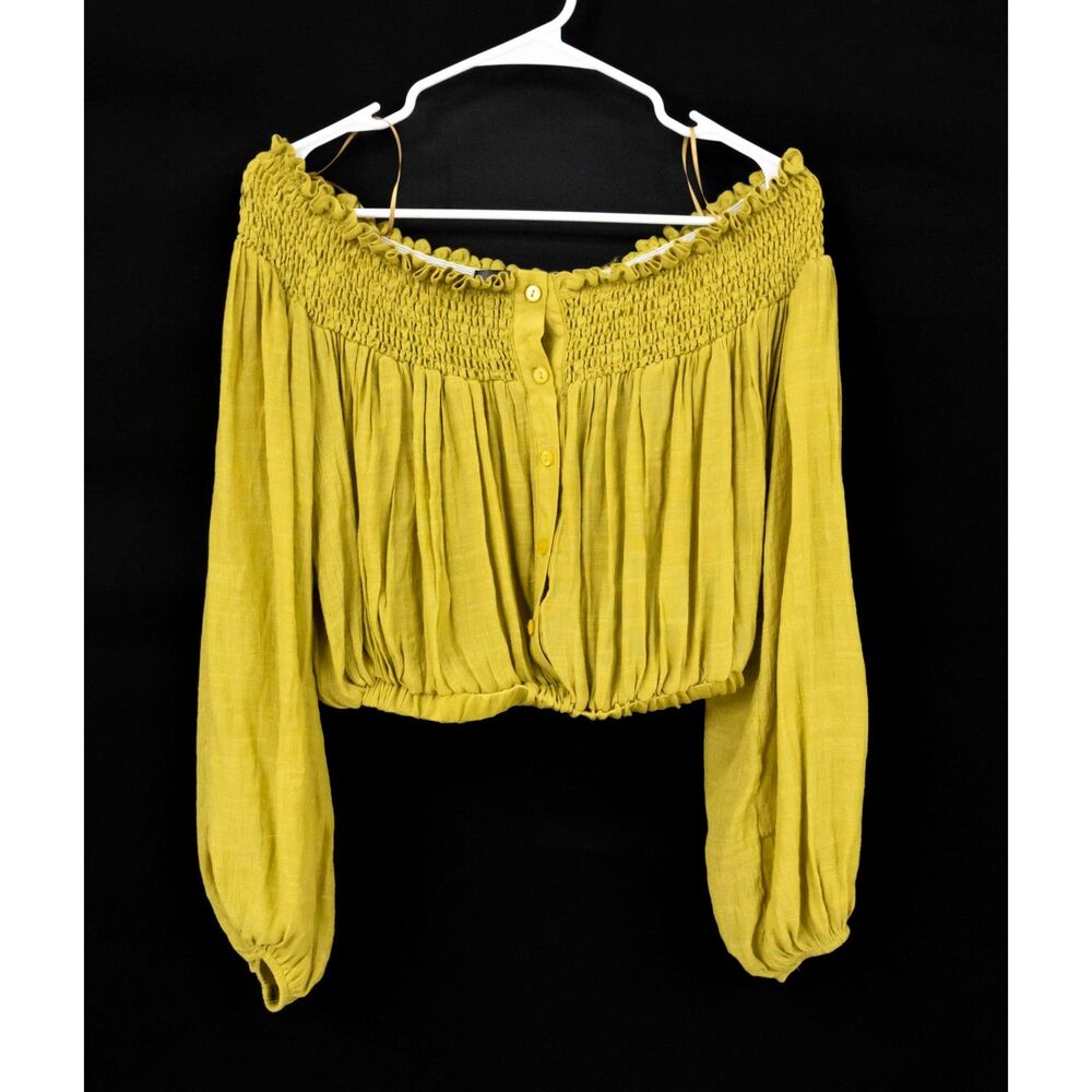 Maverick Shirred Off Shoulder Citrine Yellow Green Dancing Til Dawn Crop Top S
